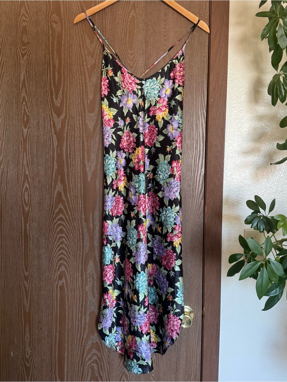 Floral Slip Dress in Black with Multicolor Blooms